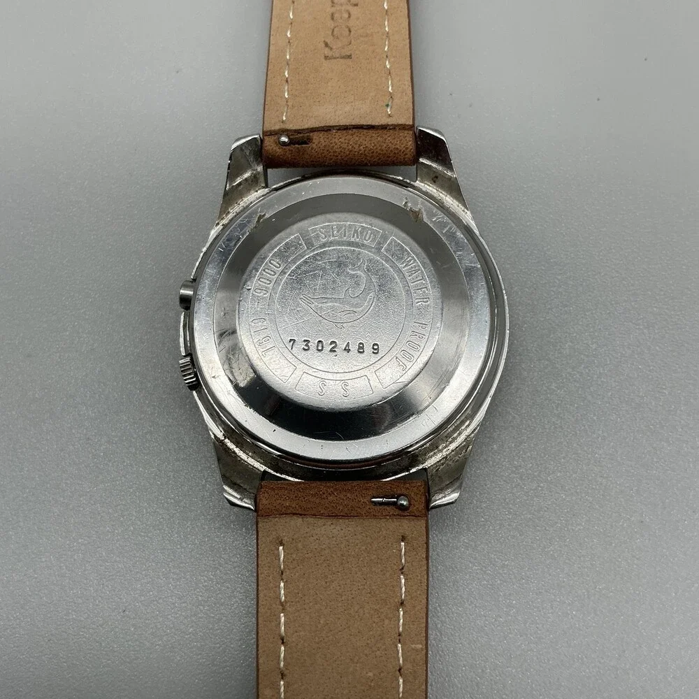 Vintage Seiko Sportsmatic 5 Deluxe Mens Watch 37mm Silver Tone Leather Automatic